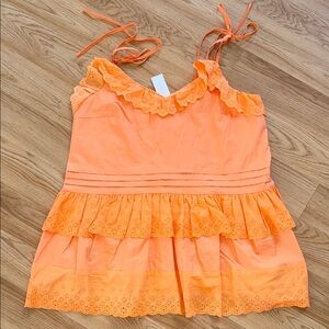 NWT Mare Mare Anthropologie Orange Ruffled Eyelet Sleeveless Top Small